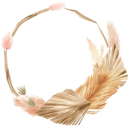 Bohemian Dried Foliage Wreath, Dried Flowers, Dried Leaves, Boheme Floral, Wedding Wreath, Leaves Floral Wreath, Bohemian Floral Wreathの写真素材