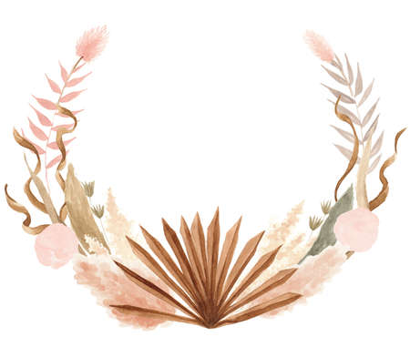 Bohemian Dried Foliage Wreath, Dried Flowers, Dried Leaves, Boheme Floral, Wedding Wreath, Leaves Floral Wreath, Bohemian Floral Wreathの写真素材