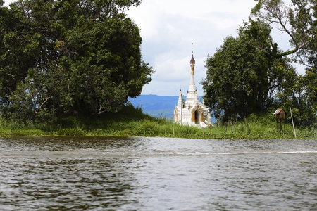 Pagoda of Inle Lake in Myanmar on the waterの写真素材