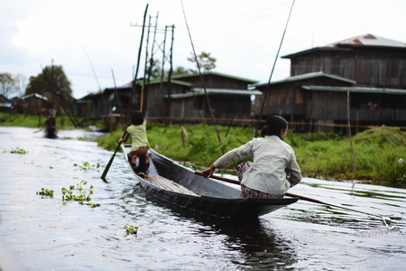 On Inle Lake at Myanmar waters roadのeditorial素材