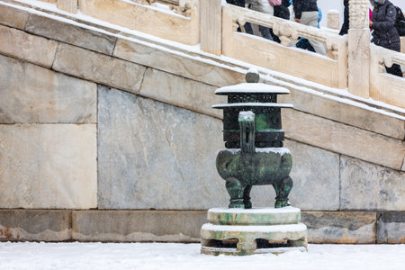 The Forbidden City incense burner in the snowのeditorial素材