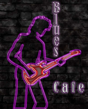 The neon sign of a nightclub representing an electric guitarのイラスト素材
