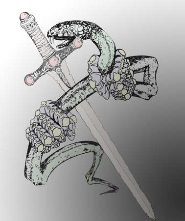 Snake with sword tattooのイラスト素材