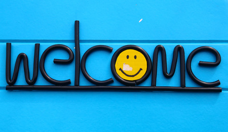 Welcome On Blue Backgroundの写真素材