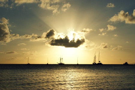 Beautiful sunset over boats, Puerto Rico