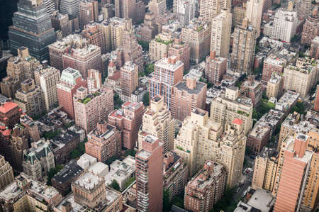 Aeriel shot of New York City buildings in Manhatten.の写真素材