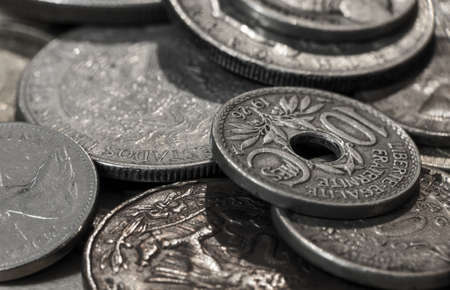 Macro shot of various old coinsの写真素材