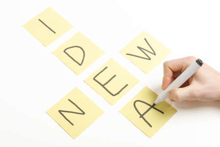 Puzzle of yellow paper with text new idea