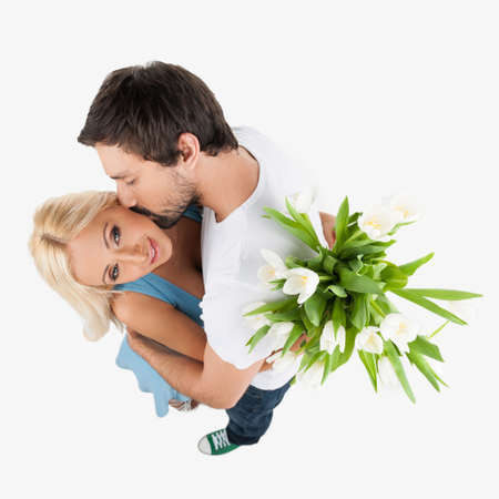 I love you so much! Top view of beautiful young coupleの写真素材