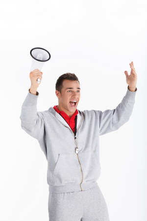 Personal Coach. Shouting coach encouraging his pupil, he's gonna make it!の写真素材