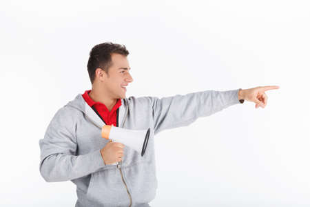 ï¿½oach point. Smiling Coach with megaphoneの写真素材