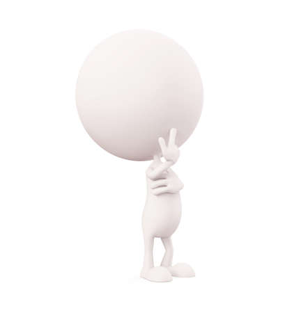 3d white character illustration with thinking poseの写真素材