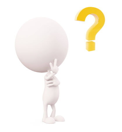 3d white character illustration with thinking poseの写真素材