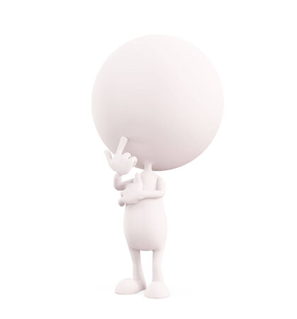 3d white character illustration with thinking poseの写真素材
