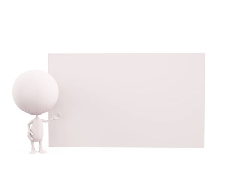 3d white character illustration with white board poseの写真素材