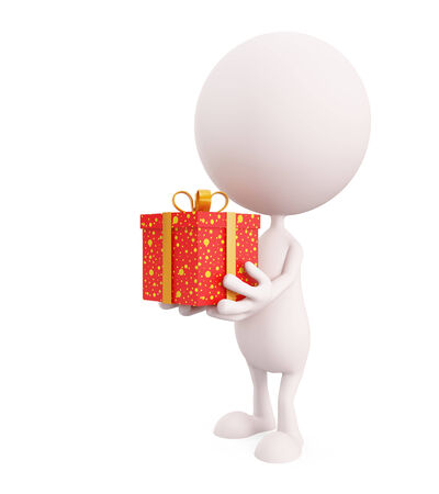 3d white character illustration with gift boxの写真素材