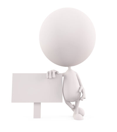 3d white character illustration with white boardの写真素材