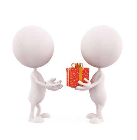 3d white character illustration with gift boxの写真素材