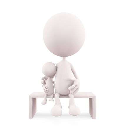 3d white character illustration with siting her babyの写真素材