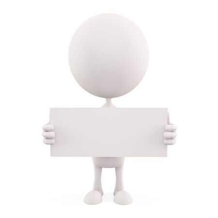 3d white character illustration with white boardの写真素材