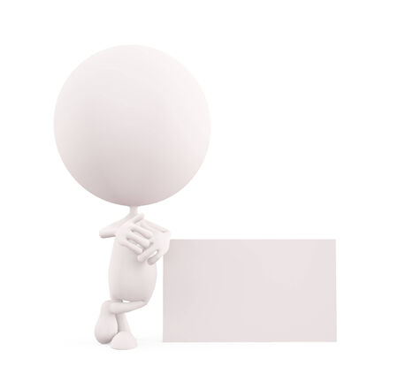 3d white character illustration with white boardの写真素材