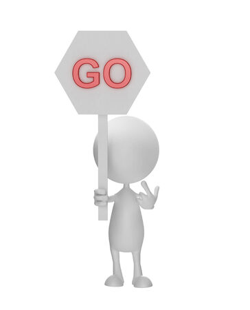 Illustration of 3d white man with go sign boardの写真素材