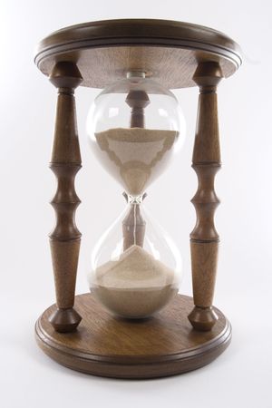 Wooden hourglass on white background