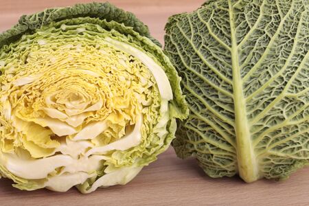 Halved green cabbage closeup