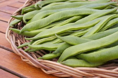 Runner beans on willow basket
