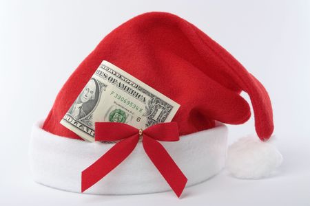 Christmas  santa hat decorations with moneyの写真素材