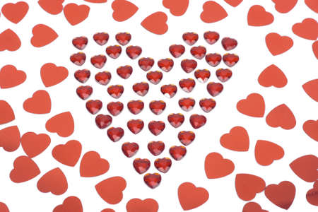 red  hearts on white background