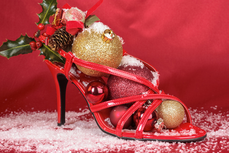 High heel shoes with Christmas decorationsの写真素材