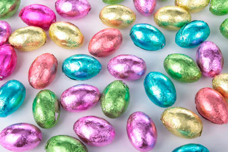 Easter chicks decorations with eggsの写真素材