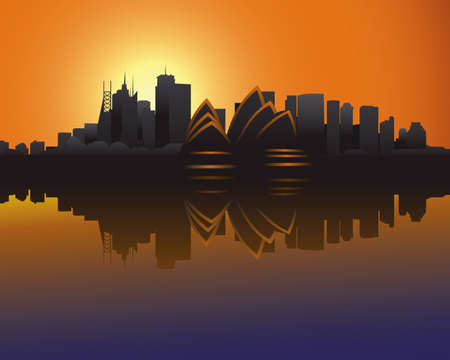 Skyline of Sydney at sunsetのイラスト素材