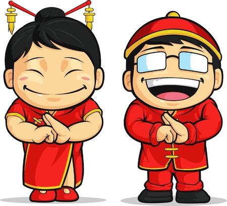 Cartoon of Chinese Boy & Girlのイラスト素材
