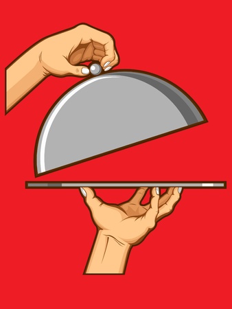 Hands Opening Tray of Foodのイラスト素材