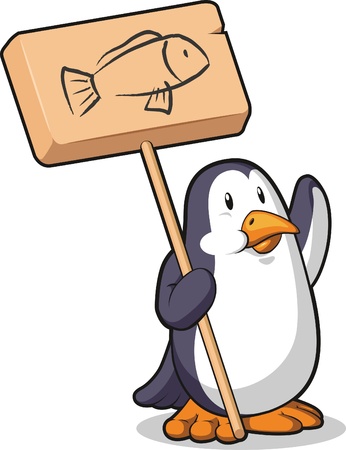 Penguin Holding a Wooden Signのイラスト素材