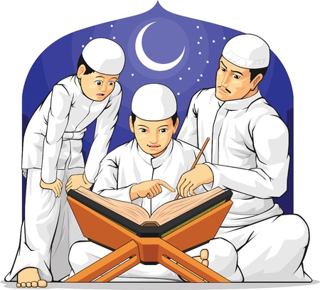 Kids Learn to Read Al-Quran with Their Parentのイラスト素材