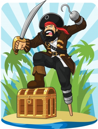 Pirate with His Treasure Chestのイラスト素材