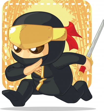Cartoon of Ninja Holding Japanese Swordのイラスト素材
