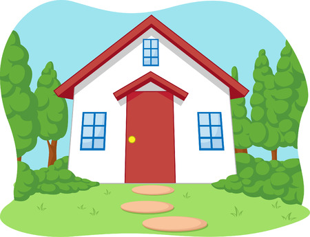 Cartoon of Cute Little House with Gardenのイラスト素材