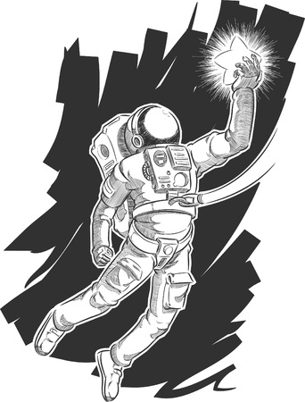 Sketch of Astronaut or Spaceman Grabbing a Starのイラスト素材