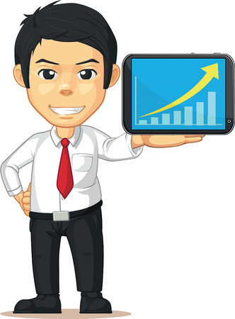 Man with Increasing Graph or Chart on Tabletのイラスト素材