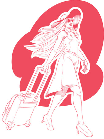 Sketch of Woman Tourist Travellingのイラスト素材