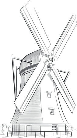 Sketch of Dutch Landmark - Windmillのイラスト素材