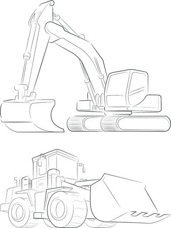 Bulldozer  Excavator Vector Line Artのイラスト素材