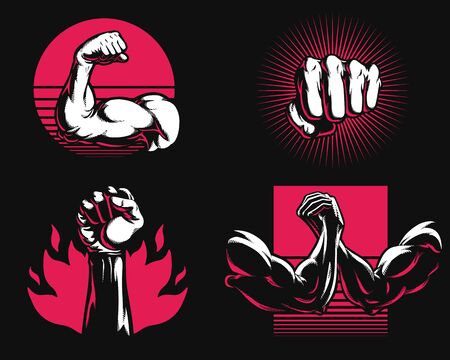 Silhouette fitness gym bodybuilding arm hand icon logo mixed martial art mma vector illustration isolatedのイラスト素材