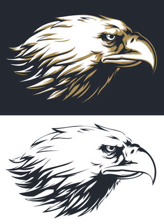 Silhouette eagle head sideview isolated vector mascot badge on black and white styleのイラスト素材