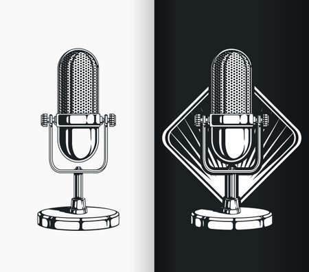 Silhouette vintage radio podcast old microphoneのイラスト素材