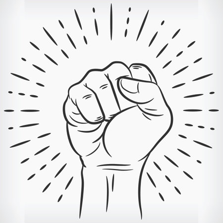 Sketch Raised Power Fist Clenched Doodle Hand Drawn Illustrationのイラスト素材
